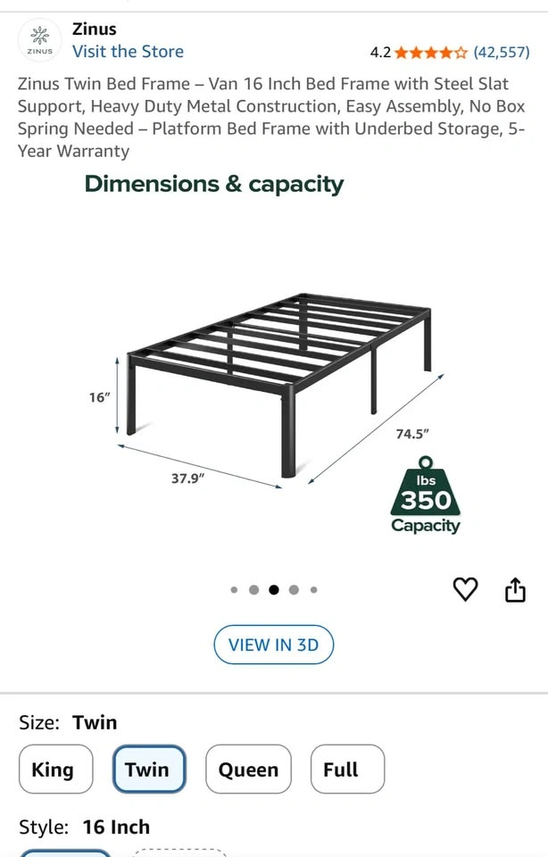 Zinus Twin Bed frame with Ikea twin mattress - photo 2