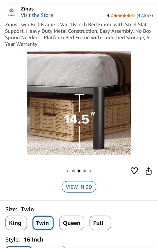 Zinus Twin Bed frame with Ikea twin mattress - photo 3