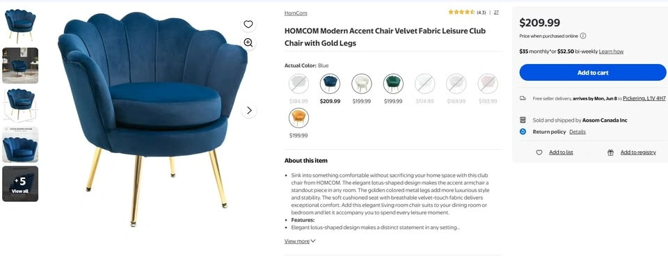 NEW Velvet Scallop Accent Chair - photo 2