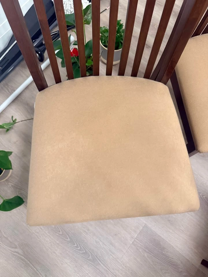 2 Dark Wood Dining Chairs with Beige Seats - photo 3