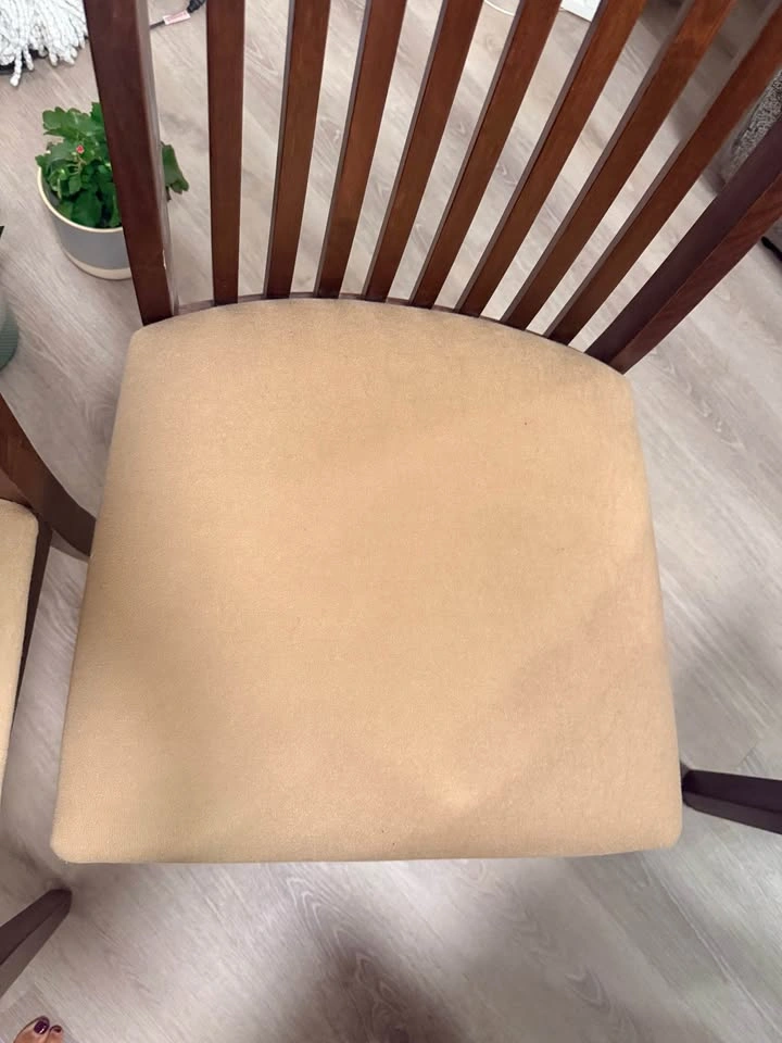 2 Dark Wood Dining Chairs with Beige Seats - photo 4