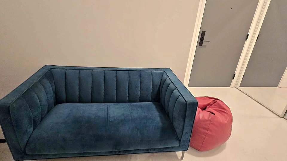 Teal Velvet Channel Tufted Loveseat