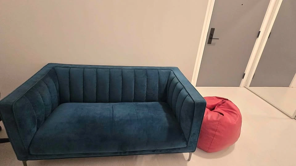 Teal Velvet Channel Tufted Loveseat - photo 2
