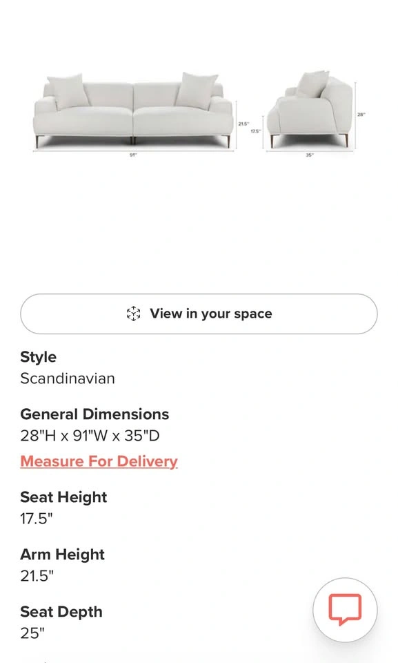 Article Abisko 91” Sofa – Quartz White – Like New - photo 5