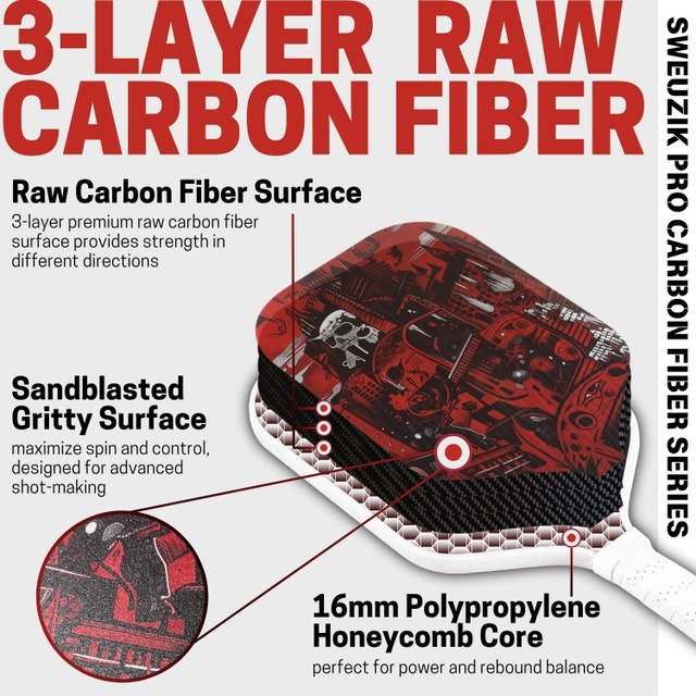 Pro Carbon Fiber Pickleball Paddle 16mm Honeycomb Core - photo 3