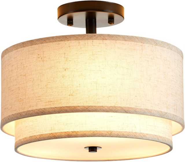 12.6" Semi Flush Mount Ceiling Light - 3-Light Fabric Shade