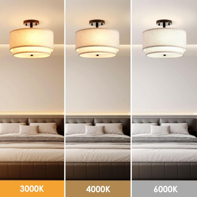 12.6" Semi Flush Mount Ceiling Light - 3-Light Fabric Shade - photo 3