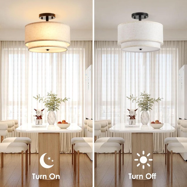 12.6" Semi Flush Mount Ceiling Light - 3-Light Fabric Shade - photo 4
