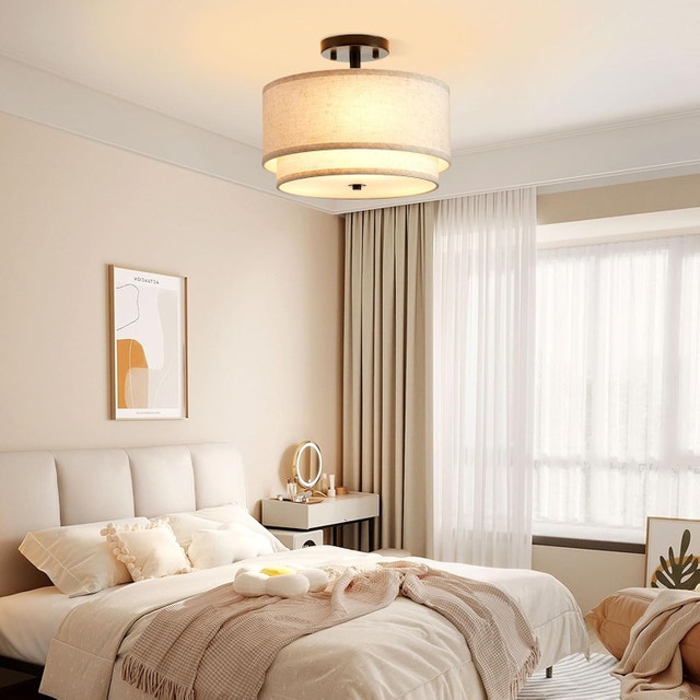 12.6" Semi Flush Mount Ceiling Light - 3-Light Fabric Shade - photo 5