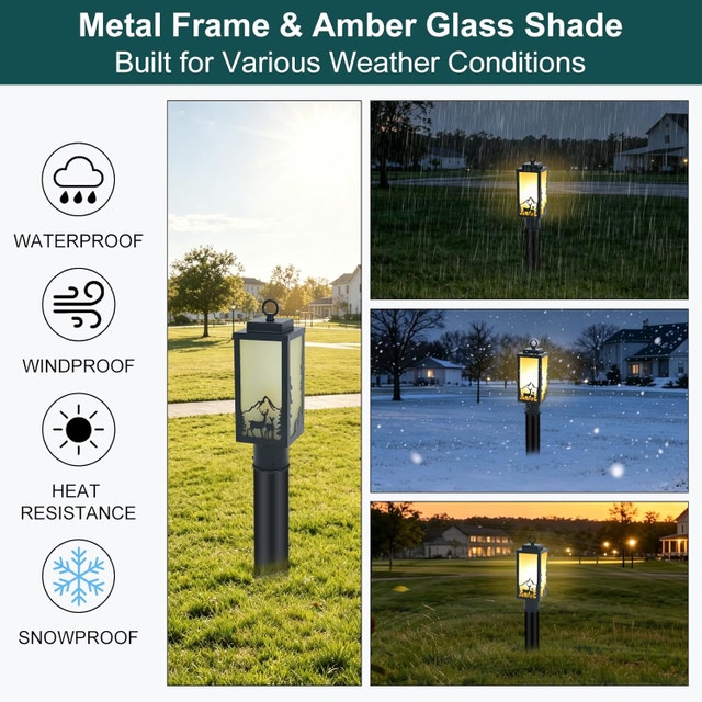 Outdoor Lamp Post Light Deer Pattern Dusk to Dawn Matte Black - photo 3