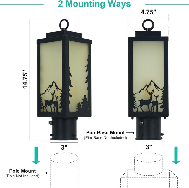 Outdoor Lamp Post Light Deer Pattern Dusk to Dawn Matte Black - photo 5