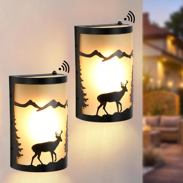 Rustic Outdoor Wall Lights Deer Pattern Dusk to Dawn Sconce