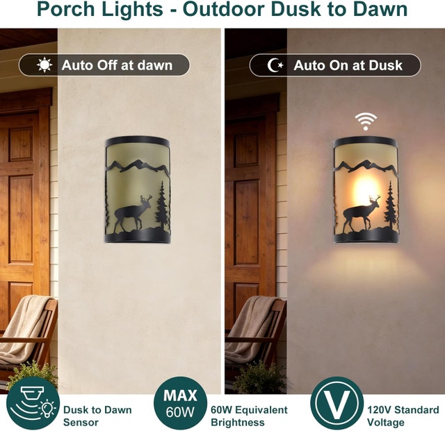Rustic Outdoor Wall Lights Deer Pattern Dusk to Dawn Sconce - photo 2