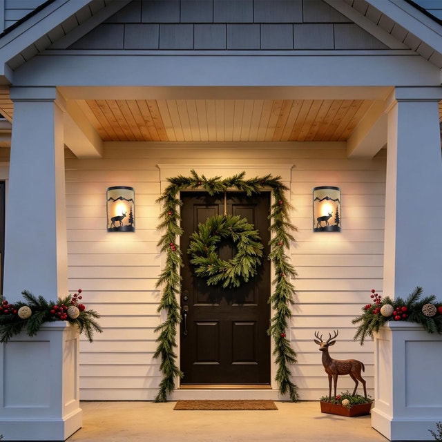 Rustic Outdoor Wall Lights Deer Pattern Dusk to Dawn Sconce - photo 4