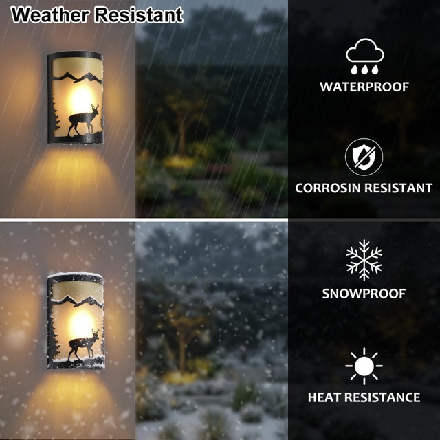 Rustic Outdoor Wall Lights Deer Pattern Dusk to Dawn Sconce - photo 5
