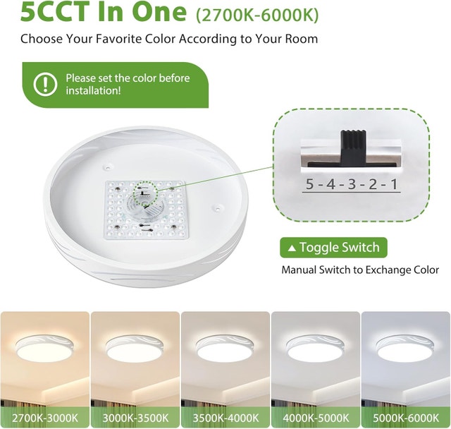 Modern Dimmable LED Ceiling Light 5CCT Flush Mount 11.8 White - photo 3