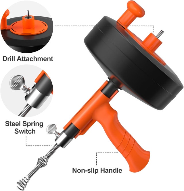 35ft Drain Auger w/ Drill Adapter - Heavy-Duty Plumbing Snake - photo 2