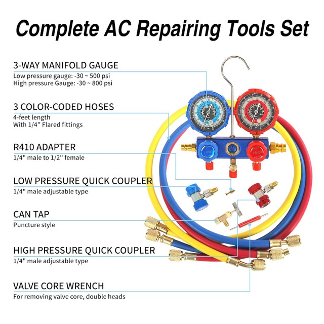 3-Way AC Manifold Gauge Set for R134A/R410A/R22/R404A - photo 2