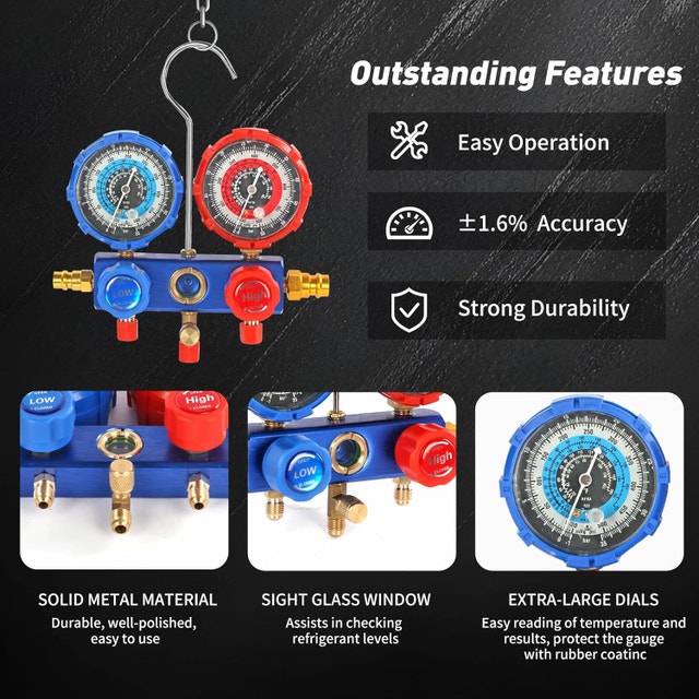 3-Way AC Manifold Gauge Set for R134A/R410A/R22/R404A - photo 3