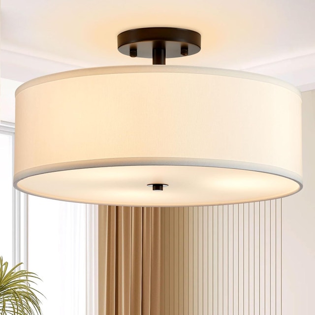 16" Modern Drum Semi Flush Mount Ceiling Light, 3-Light E26