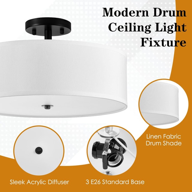 16" Modern Drum Semi Flush Mount Ceiling Light, 3-Light E26 - photo 2