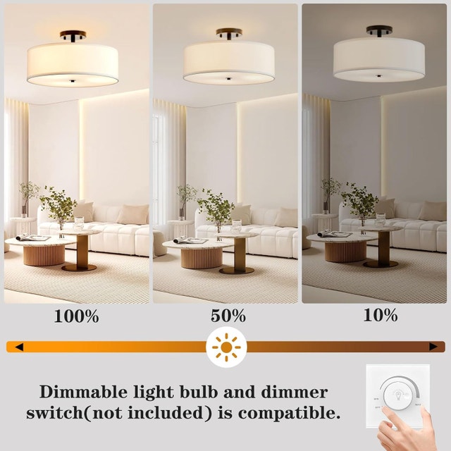 16" Modern Drum Semi Flush Mount Ceiling Light, 3-Light E26 - photo 3
