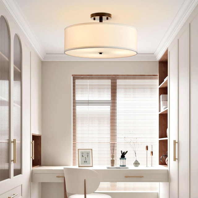 16" Modern Drum Semi Flush Mount Ceiling Light, 3-Light E26 - photo 5