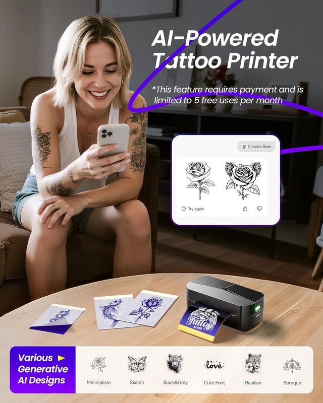 TP32 Bluetooth Tattoo Stencil Printer Kit with 30 Transfer Paper - photo 5