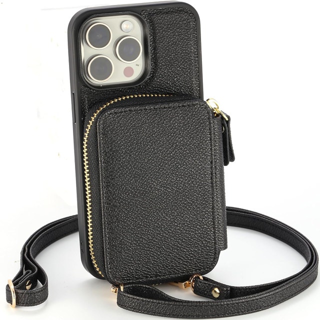 Crossbody Wallet Case for iPhone 15 Pro 6.1", Quilted Leather