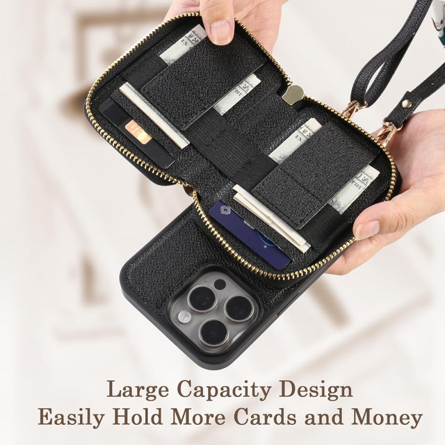 Crossbody Wallet Case for iPhone 15 Pro 6.1", Quilted Leather - photo 4