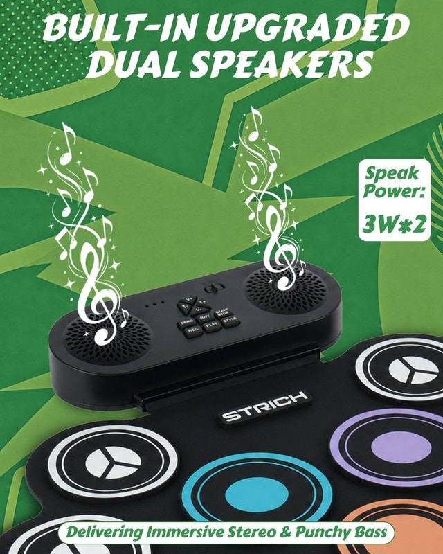 Roll-Up Electric Drum Set - 9-Pad Portable Kit w/ Speaker, Pedal - photo 3