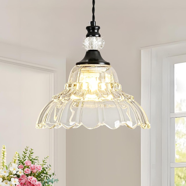 Matte Black Flower Glass Chandelier - Adjustable Farmhouse Penda