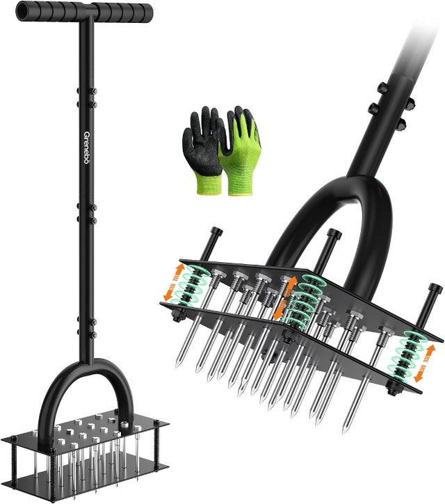Manual Lawn Aerator - 16-Spike Metal Yard Tool