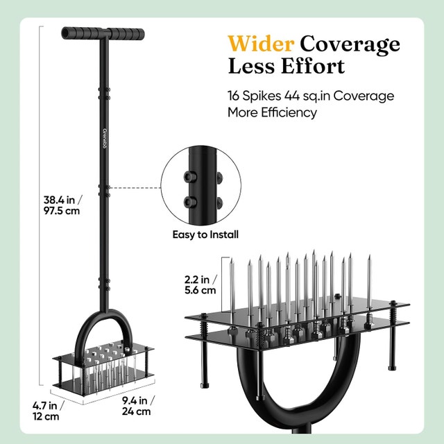 Manual Lawn Aerator - 16-Spike Metal Yard Tool - photo 2