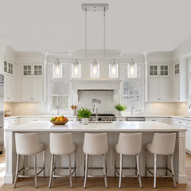 5-Light Brushed Nickel Kitchen Island Light - Modern Farmhouse - photo 2