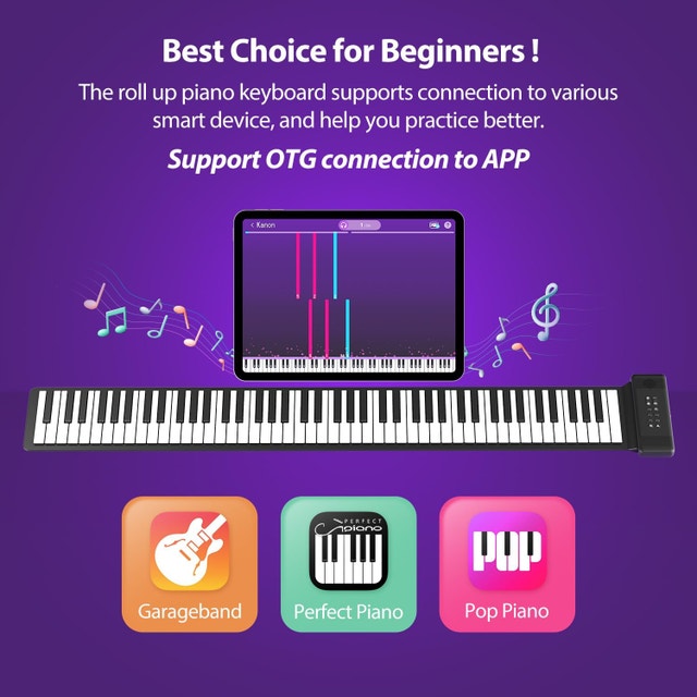 88-Key Roll-Up Silicone Piano Keyboard - Portable Foldable Piano - photo 2