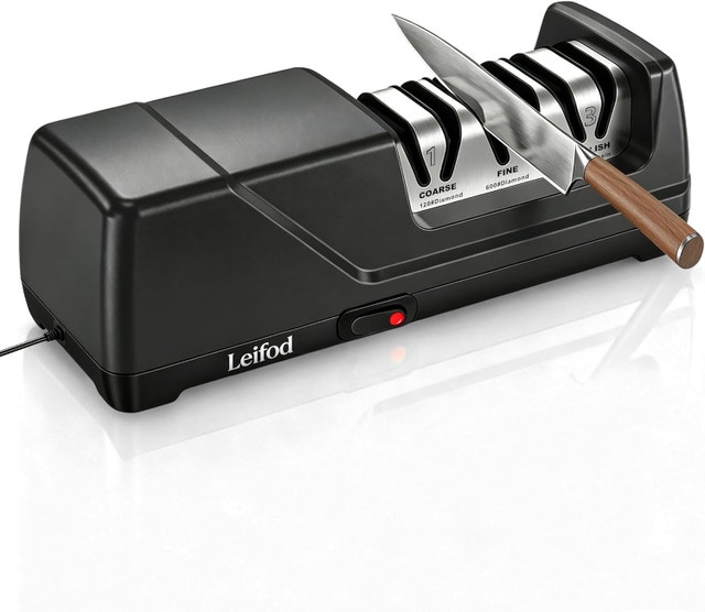Knife Sharpener Electric - 3-Stage, 15° Angle Guide, Diamond Gri