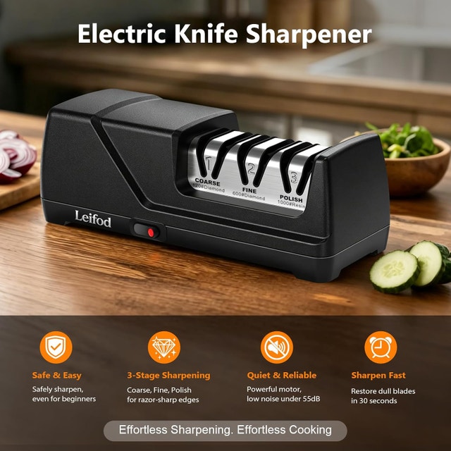 Knife Sharpener Electric - 3-Stage, 15° Angle Guide, Diamond Gri - photo 3