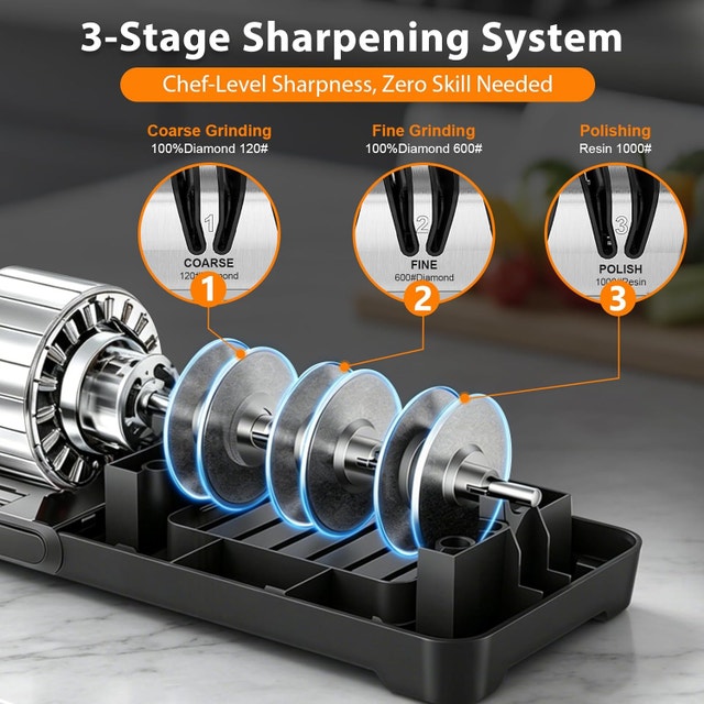Knife Sharpener Electric - 3-Stage, 15° Angle Guide, Diamond Gri - photo 5