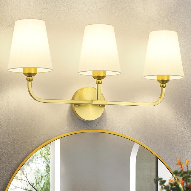 3-Light Bathroom Vanity Light, White & Gold Wall Sconce