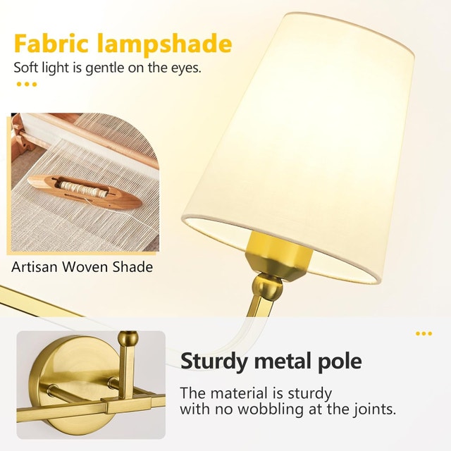 3-Light Bathroom Vanity Light, White & Gold Wall Sconce - photo 3