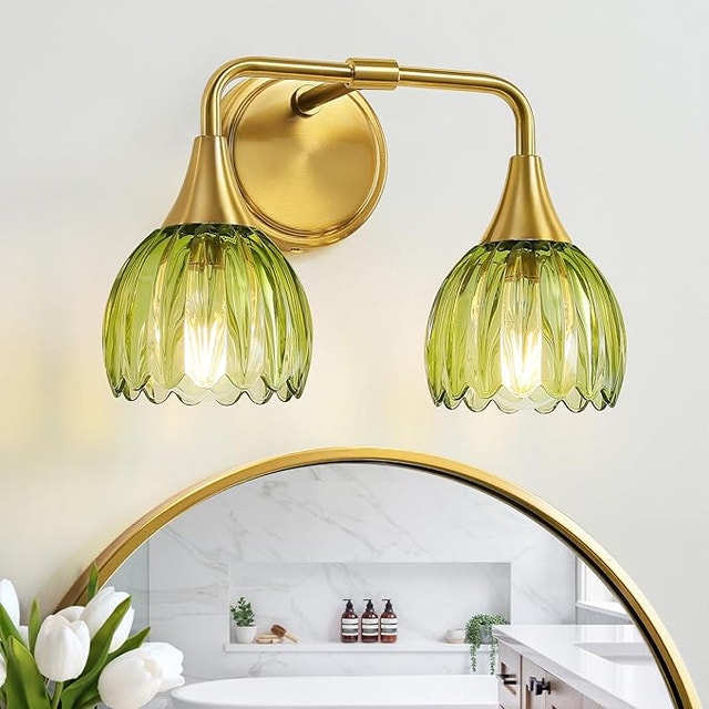 2-Light Vintage Bathroom Vanity Light, 14" Brushed Gold Wall Sco