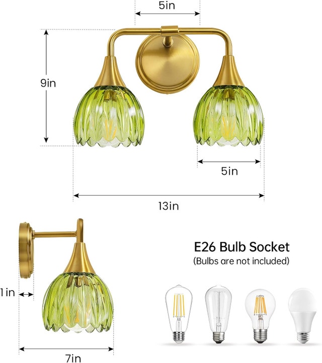 2-Light Vintage Bathroom Vanity Light, 14" Brushed Gold Wall Sco - photo 2