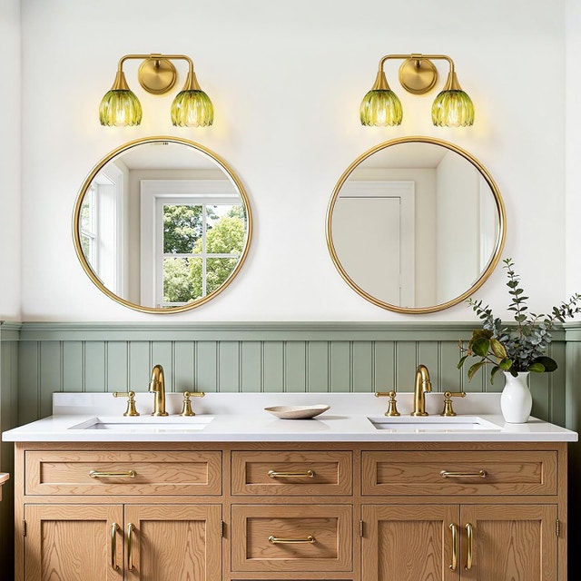 2-Light Vintage Bathroom Vanity Light, 14" Brushed Gold Wall Sco - photo 3