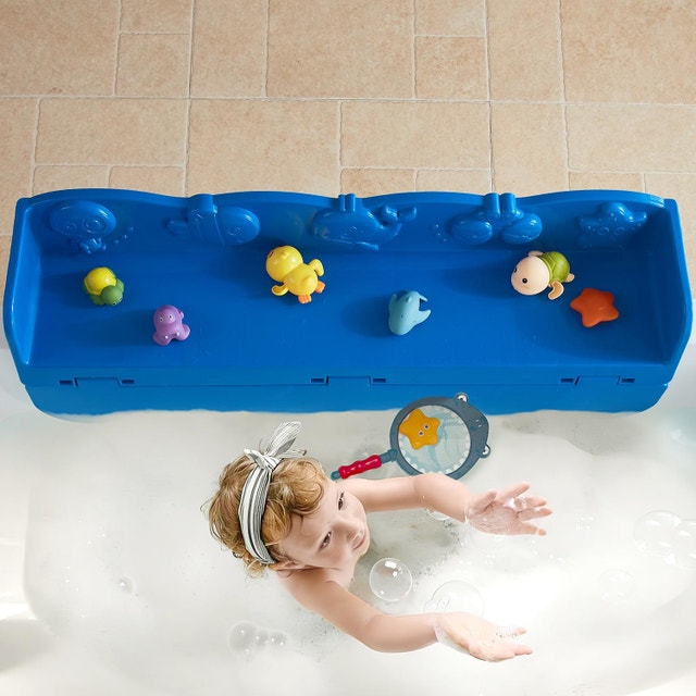 Bathtub Splash Guard Kids Bath Tray Toy Organizer Shelf - photo 3