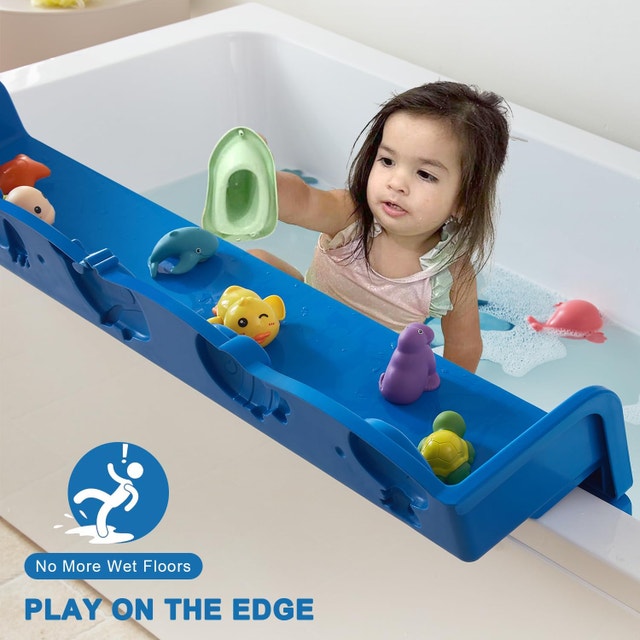 Bathtub Splash Guard Kids Bath Tray Toy Organizer Shelf - photo 4