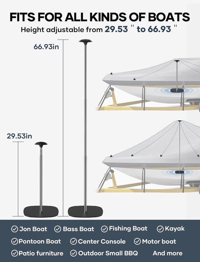 Boat Cover Support Poles Adjustable 304 Stainless Steel Base - photo 2
