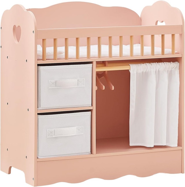 Wooden Baby Doll Crib & Changing Table Set with Storage