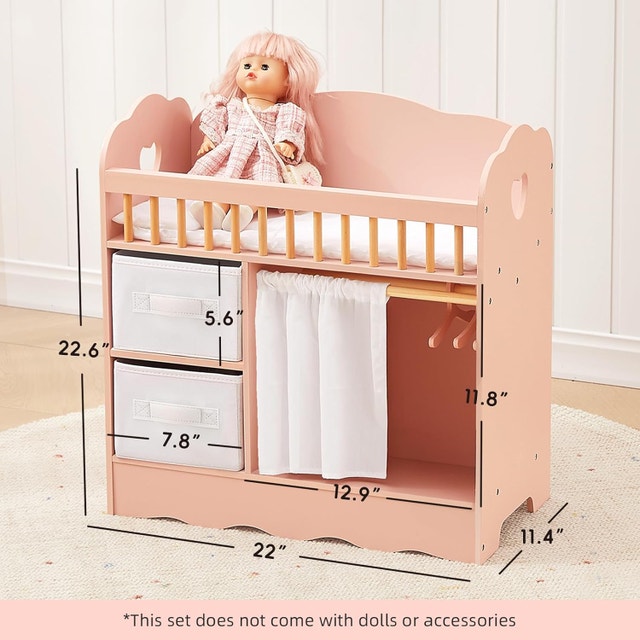 Wooden Baby Doll Crib & Changing Table Set with Storage - photo 3