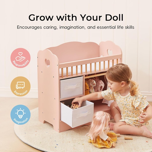 Wooden Baby Doll Crib & Changing Table Set with Storage - photo 4
